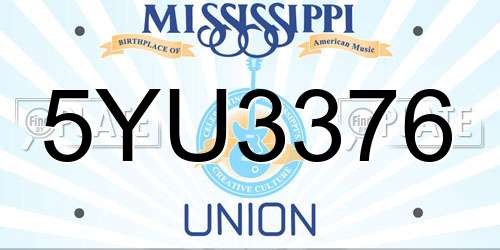 5YU3376 Mississippi License Plate