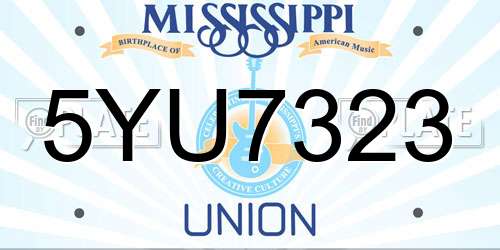 5YU7323 Mississippi License Plate