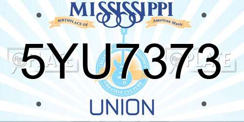 5YU7373 Mississippi License Plate