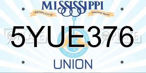 5YUE376 Mississippi License Plate