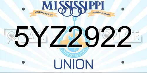 5YZ2922 Mississippi License Plate