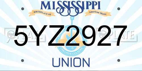 5YZ2927 Mississippi License Plate