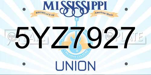 5YZ7927 Mississippi License Plate