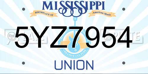 5YZ7954 Mississippi License Plate
