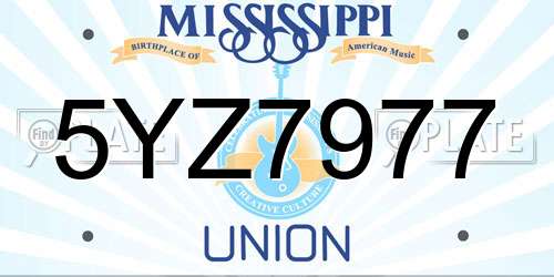5YZ7977 Mississippi License Plate