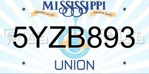 5YZB893 Mississippi License Plate