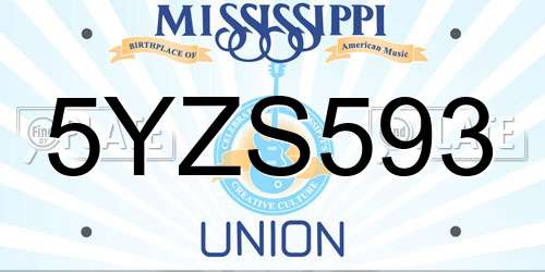 5YZS593 Mississippi License Plate