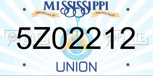 5Z02212 Mississippi License Plate