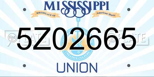 5Z02665 Mississippi License Plate