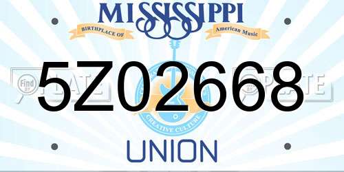 5Z02668 Mississippi License Plate