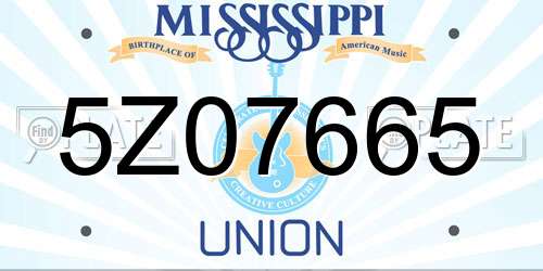 5Z07665 Mississippi License Plate