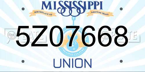 5Z07668 Mississippi License Plate