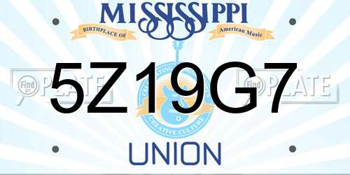 5Z19G7 Mississippi License Plate