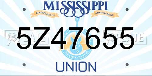 5Z47655 Mississippi License Plate