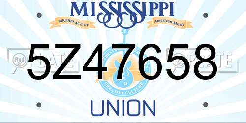 5Z47658 Mississippi License Plate