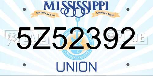 5Z52392 Mississippi License Plate