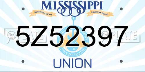 5Z52397 Mississippi License Plate