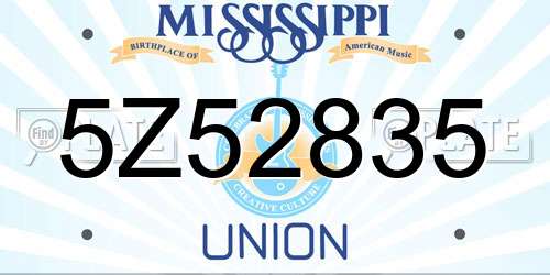 5Z52835 Mississippi License Plate