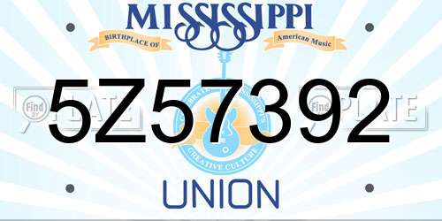 5Z57392 Mississippi License Plate