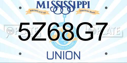 5Z68G7 Mississippi License Plate