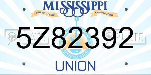 5Z82392 Mississippi License Plate