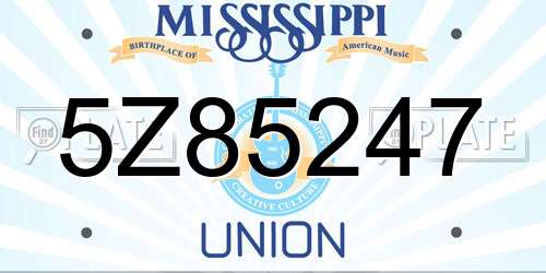 5Z85247 Mississippi License Plate