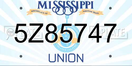 5Z85747 Mississippi License Plate