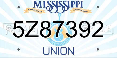 5Z87392 Mississippi License Plate