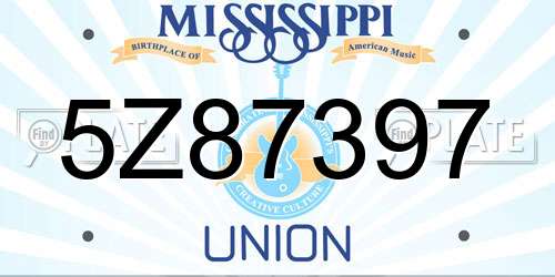 5Z87397 Mississippi License Plate