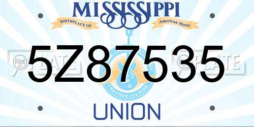 5Z87535 Mississippi License Plate