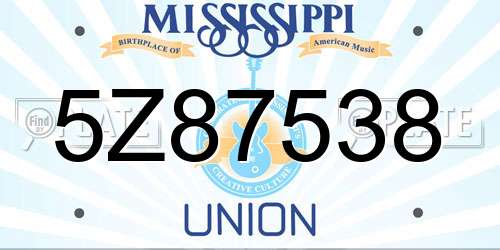 5Z87538 Mississippi License Plate
