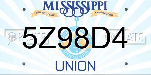 5Z98D4 Mississippi License Plate