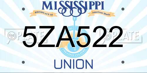 5ZA522 Mississippi License Plate