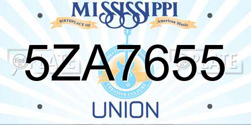 5ZA7655 Mississippi License Plate