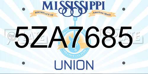 5ZA7685 Mississippi License Plate