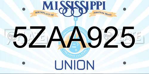 5ZAA925 Mississippi License Plate