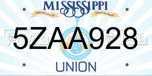 5ZAA928 Mississippi License Plate