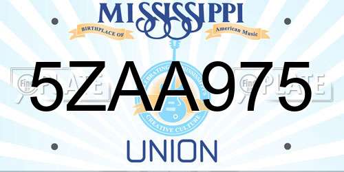 5ZAA975 Mississippi License Plate