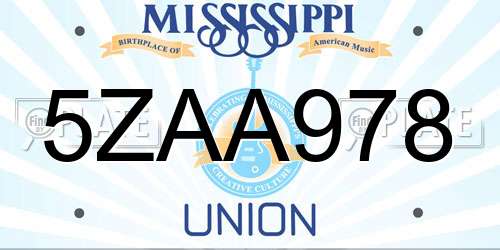 5ZAA978 Mississippi License Plate
