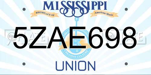 5ZAE698 Mississippi License Plate