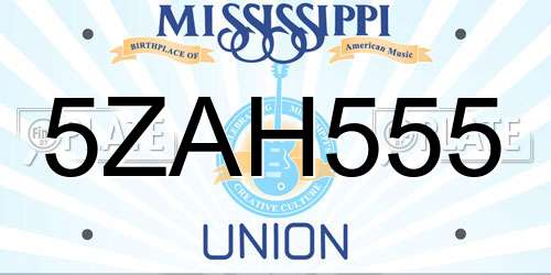 5ZAH555 Mississippi License Plate