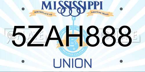 5ZAH888 Mississippi License Plate