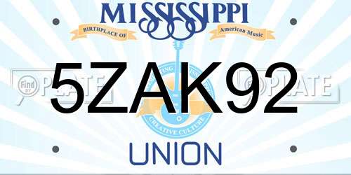 5ZAK92 Mississippi License Plate