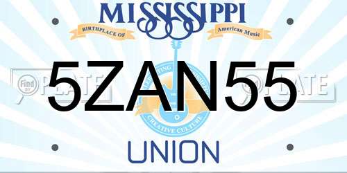 5ZAN55 Mississippi License Plate