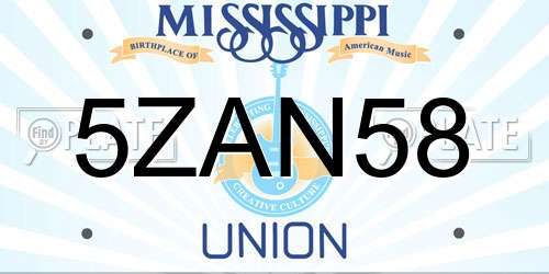 5ZAN58 Mississippi License Plate