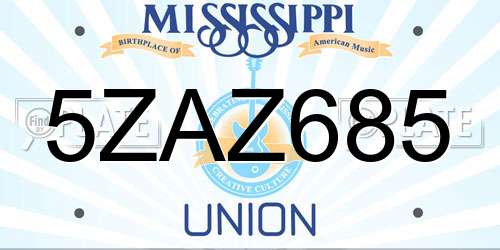 5ZAZ685 Mississippi License Plate