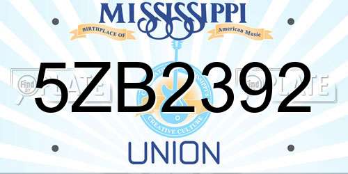 5ZB2392 Mississippi License Plate