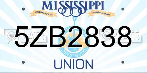 5ZB2838 Mississippi License Plate