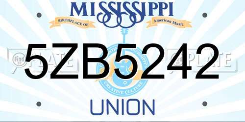 5ZB5242 Mississippi License Plate