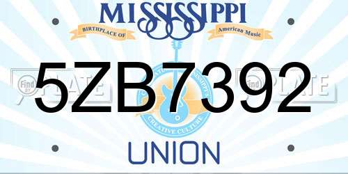 5ZB7392 Mississippi License Plate